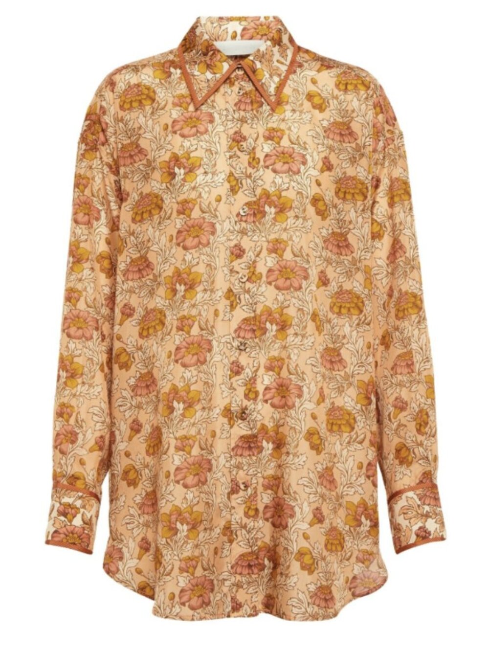 Zimmermann Andie Floral Habutai-Silk Shirt Top Button Up Orange Size 3 Large